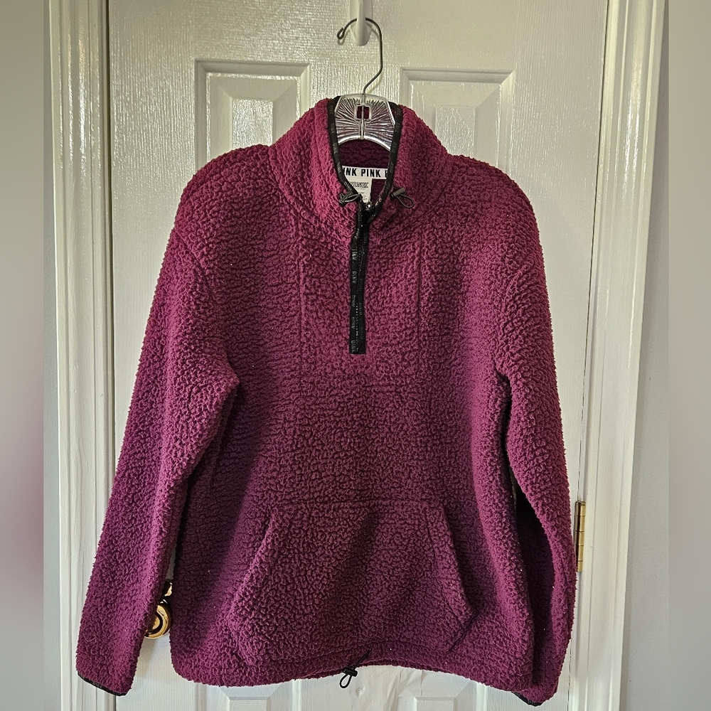 Victoria's Secret Pink Maroon Sherpa Pullover Size Small